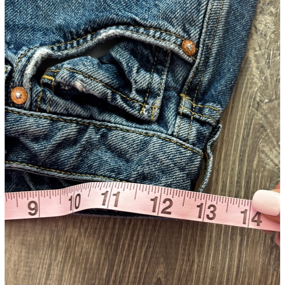 We The Free Free People Denim Mini Skirt Button‎ Fly Raw Hem Distressed Blue 26 - Picture 5 of 8